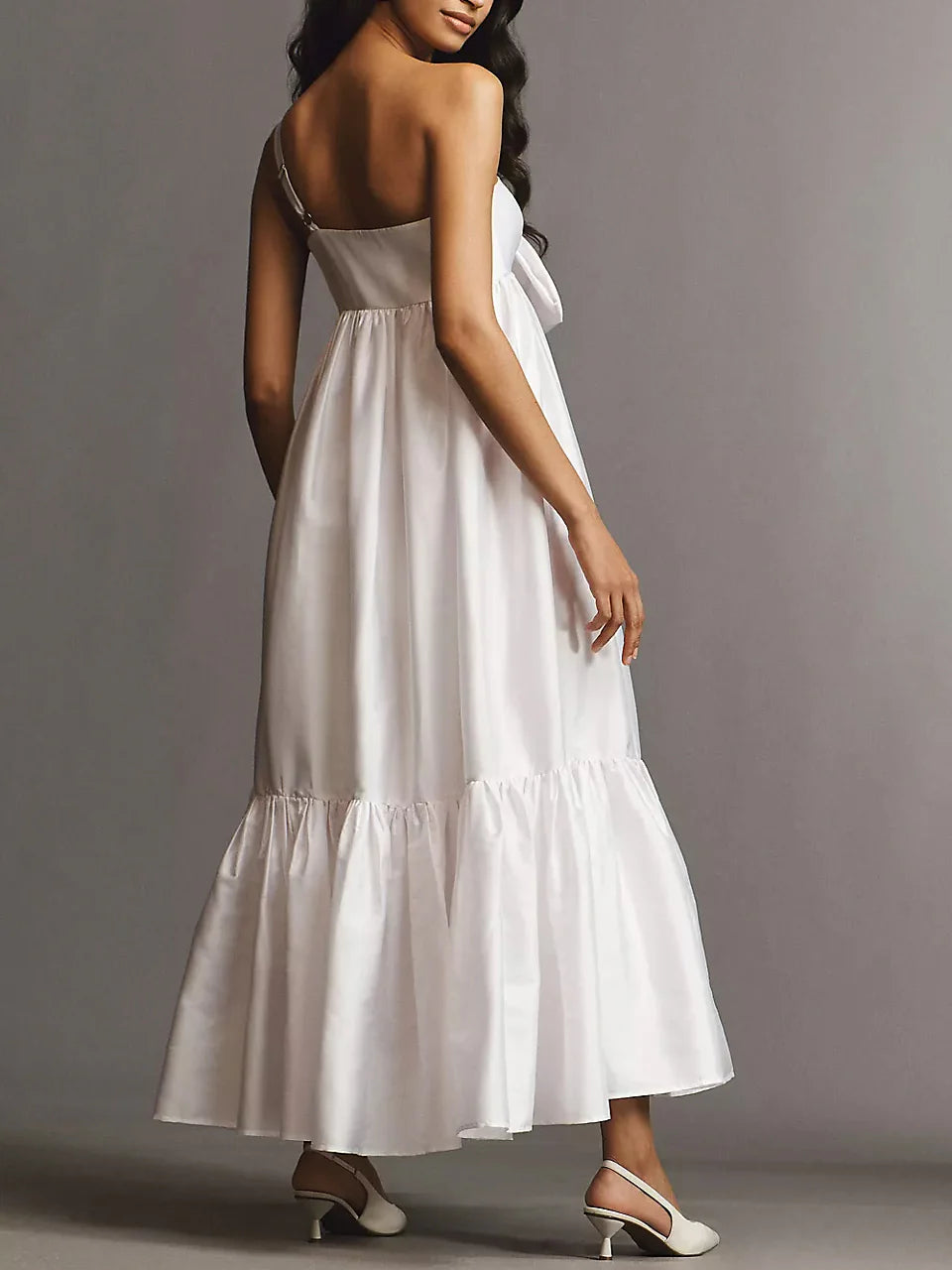 Formal Women's Dresses A-Line/Princess One-shoulder Sleeveless Ankle Length Wedding Guest Dress With Bow Prom Dress Prom Dress Shops